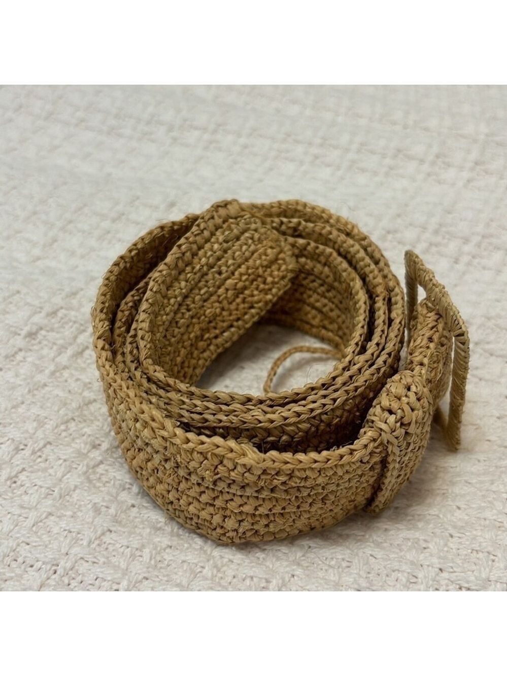 VANESSA BRUNO hand woven natural raffia belt classic rectangle buckle beige OS - Picture 4 of 14